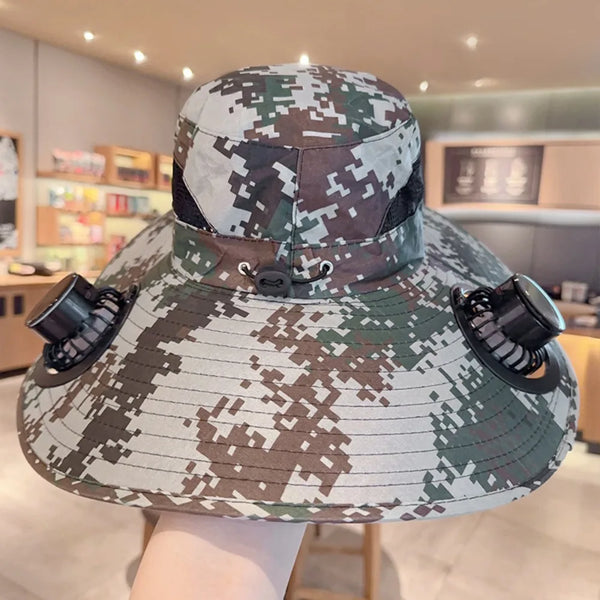 New Solar Fan Hat Breathable USB Charging Sun Hat for Men with 2 Solar Fan Wide Brim Fisherman Hat Outdoor