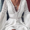 Women's A Line Dress Short Mini Dress White Black Red Long Sleeve Solid Color Ruffle Patchwork Chiffon Spring Summer Slim V Neck