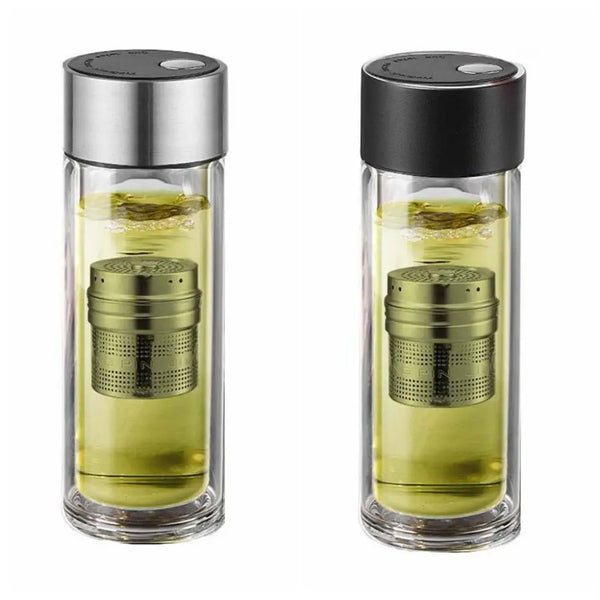 Double Wall Glass Tea Cup with Tea Infuser 500ml Magnetic Glass Tumbler Stainless Steel Filter Insulated Glass Water Bottle