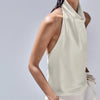 Women Backless Halter Crop Top Solid Satin Standup collar Slip Tank Top Casual Office Ladies Off Shoulder Evening Party Vests