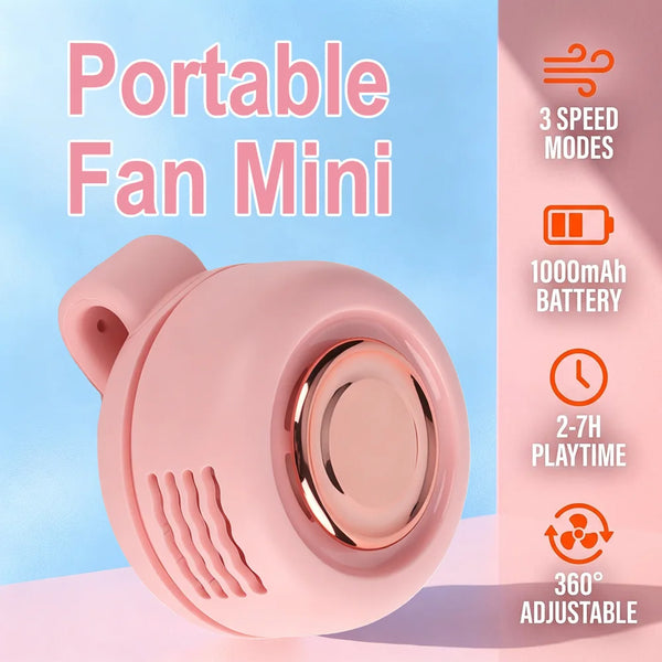 Portable Mini Clip Fan Silent 1000 MAh USB Rechargeable Cooling Fan 3 Speed Whirlwind Leafless Fan Hanging Neck Waist Fan