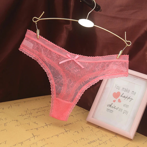 Women Sexy Lace Thong Breathable Women Underwear Cotton Crotch Seamless Panties with Bow Transparent G-string Трусы Женские
