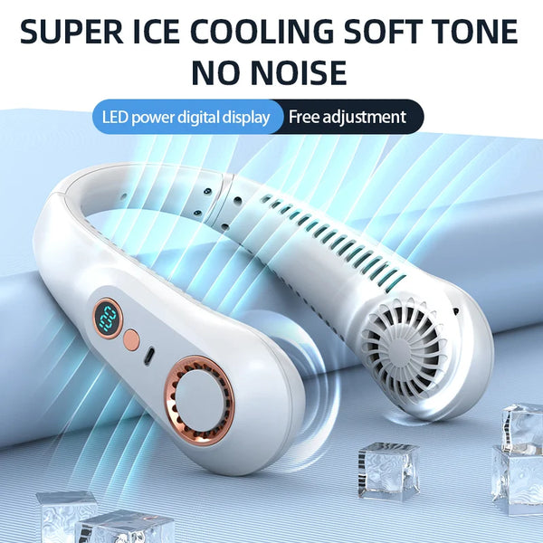 3000mAh Hanging Neck Fan Portable Bladeless Mini USB Rechargeable Mute LED Digital Display Electric Fan Summer Air Cooler ﻿