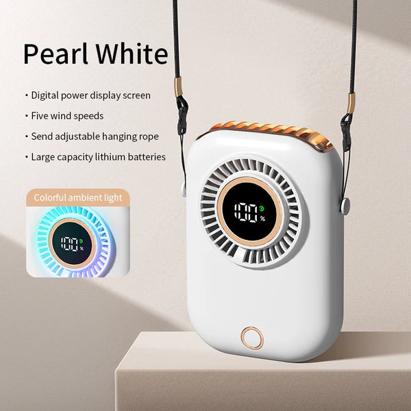 Colorful Hanging Neck Fan Portable Hanging Neck Fan Intelligent Digital Display Colorful Atmosphere Light Five-speed Adjustable