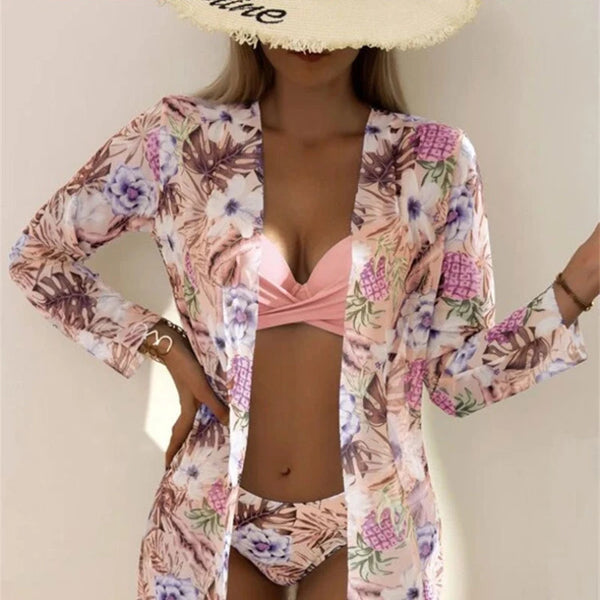 Cikini-Three-Piece Bikini Set for Women, Split Swimsuit, Swimwear, Summer Outfit, New, 2022