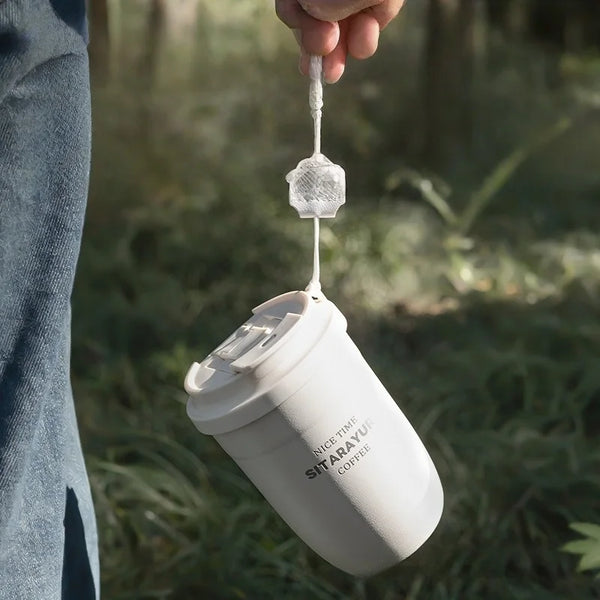 JUSTINLAU Stainless Steel Coffee Cup Insulated Water Bottle Double Drinking Straw Cup With tea strainer Office Outdoor Water Cup