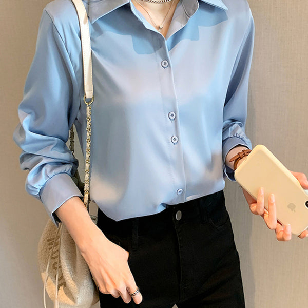 Spring Autumn Casual Chiffon Shirt Women Office Lady Shirts Fashion Female Long Sleeve Loose Solid Blouse Tops  S-4XL