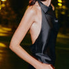 Women Backless Halter Crop Top Solid Satin Standup collar Slip Tank Top Casual Office Ladies Off Shoulder Evening Party Vests