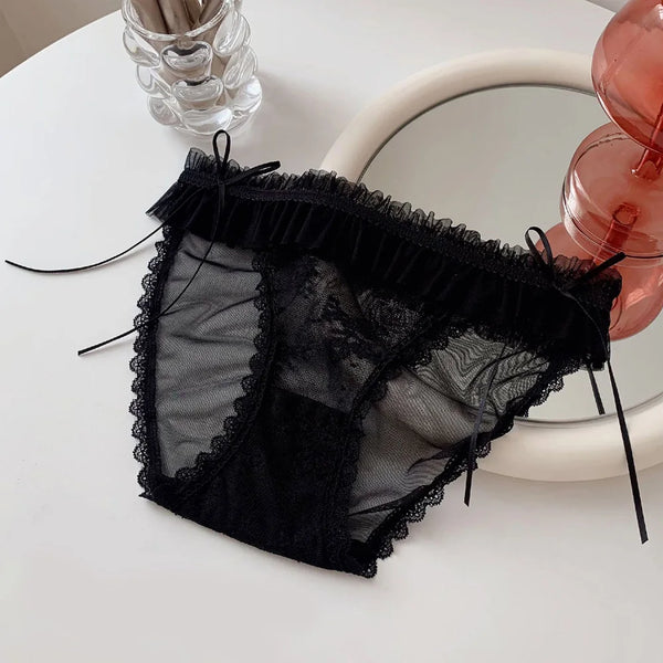 Women's panties Lace Jacquard Pattern Low-Waist Translucent Detail Sexy Briefs Butterfly lace trim Soft Comfortable  Plus Size