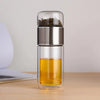 Double Wall Glass Tea Bottle 420ML Insulated Tumbler with Tea Strainer Leak Proof Hot Water Bottle for Office Travel Camping