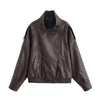 HH Autumn Faux Leather Jacket For Women Casual Solid Long Sleeve Zipper Pu Leather Coats New Fashion Female Streetwear