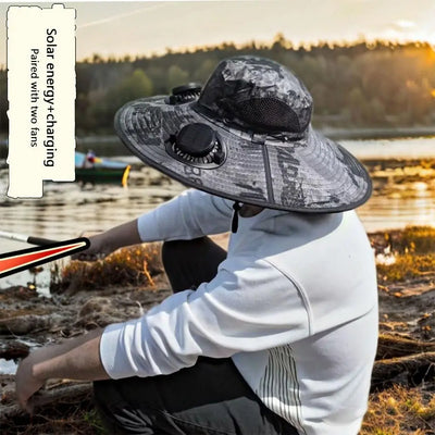 Fashion Solar Fan Hat Rechargeable USB Charging Fisherman Hat UPF 50+ with 2 Solar Fan Bucket Hat Outdoor