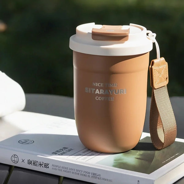 JUSTINLAU Stainless Steel Coffee Cup Insulated Water Bottle Double Drinking Straw Cup With tea strainer Office Outdoor Water Cup