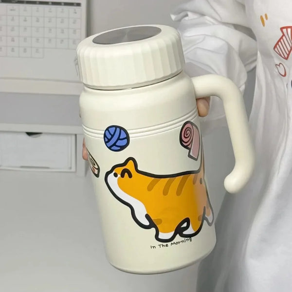 Leak Proof Insulated Cup with Tea Strainer Cartoon Stainless Steel Water Bottle 1000ml with Handle Portable Thermos Travel Use
