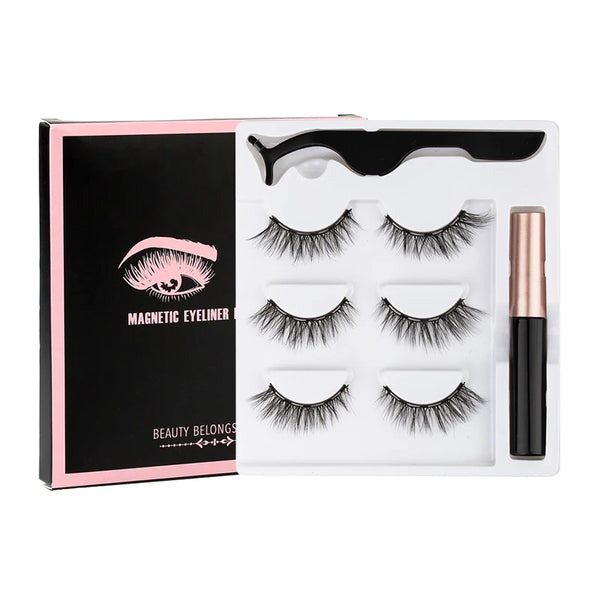 1/3/4 Pairs Magnetic Eyelashes Kit Waterproof Liquid Eyeliner Tweezers Soft Faux Cils Fluffy False Eyelashes Makeup Set Tool Hot