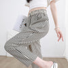Women's Casual Vertical Striped Comfortable Breathable Elastic Waist Belted Daily Wear Casual Tapered Crop Pants With Pockets