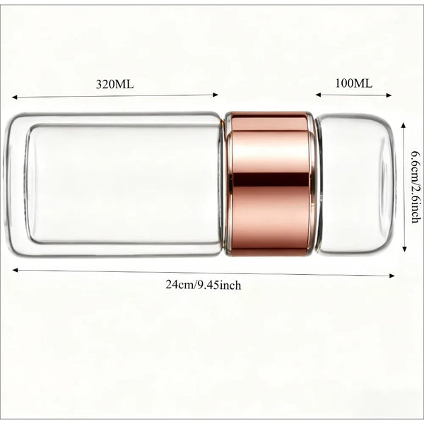Double Wall Glass Tea Bottle 420ML Insulated Tumbler with Tea Strainer Leak Proof Hot Water Bottle for Office Travel Camping