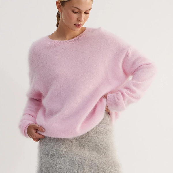 Blubelle Women's Autumn Winter Solid Color Knit Sweater O-Neck Long Sleeve Loose Fit Casual Relaxed Fashion Pullovers