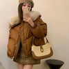 2025 Winter Down cotton Short Padded Jacket Women Parkas Fur Collar Thick Cotton Coats Clothes Black Casual Outerwear Female new