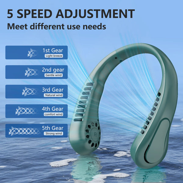 The New JKUOO Portable Bladeless Neck Fan, Fifth Generation LazyRechargeable Small Fan - Features Infinite Speed , 1200Mah Batte
