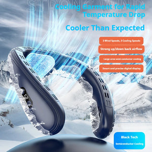 New Neck Air Conditioner Portable Neck Fan Rechargeable Semiconductor Cooling Bladeless Fan Outdoor Personal Fan Wearable Cooler