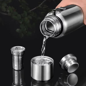 Large Capacity Sports Thermos Bottle with Filter Keep Cold/Hot Travel Insulated Cup 316 Stainless Steel Unbreakable Vacuum Flask