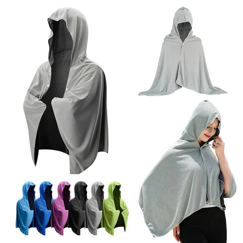 Cooling Hooded Cloak lce Cool Poncho Cover Up Super Absorbent Oversized Hooded Towel Wrap, 4-in-1 for Swimming Beach Pool Travel