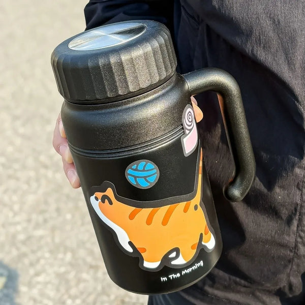 Leak Proof Insulated Cup with Tea Strainer Cartoon Stainless Steel Water Bottle 1000ml with Handle Portable Thermos Travel Use