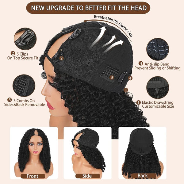 250% Kinky Curly V Part Wig Human Hair No Leave Out Upgrade Deep Curls V Shape Wig No Glue Clip In Half Wig For Women Easy To Go
