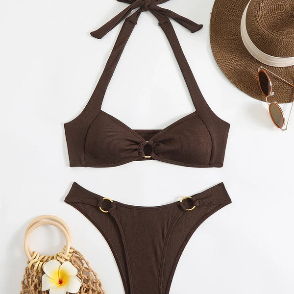 Sexy Women's Swimsuit 2025 Summer Bikini Two-piece Swimwear for Woman Beachwear Halter Bikinis Sets Swimming Beach Bathing Suits