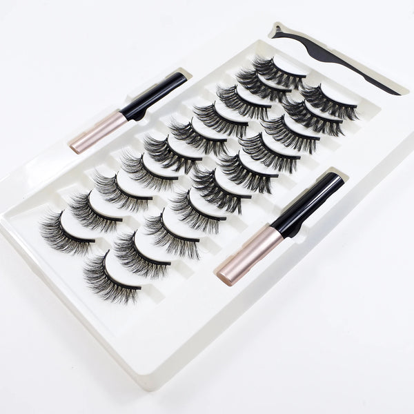 10Pairs Magnet False Eyelashes Reusable Magnetic Eyelashes With Eyeliner and Tweezers Natural Look Fake Eyelashes