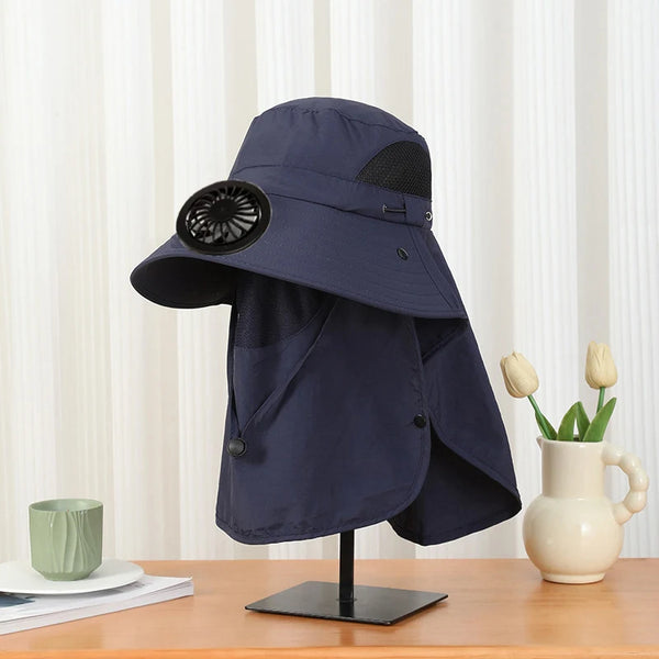Men Fan Hat With Solar Panel Wide-Brimmed Shawl Fishing Hat Solar USB Charging UV-Protection Outdoor Hat