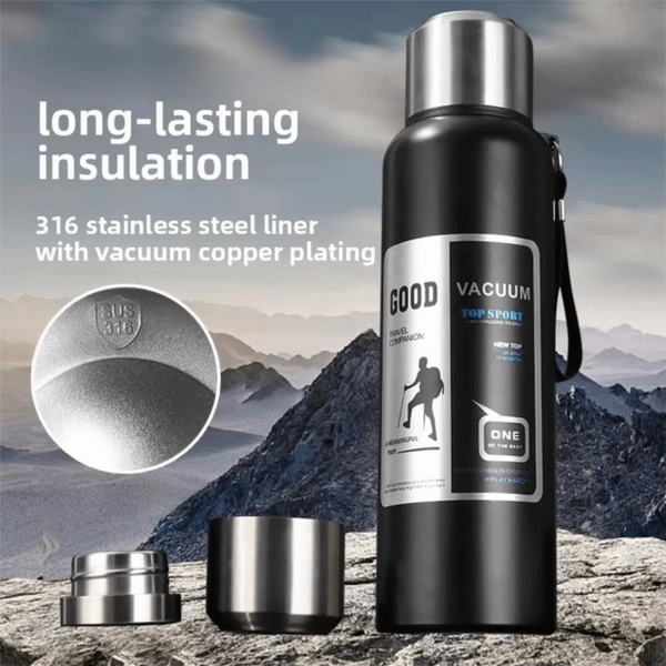 Large Capacity Sports Thermos Bottle with Filter Keep Cold/Hot Travel Insulated Cup 316 Stainless Steel Unbreakable Vacuum Flask