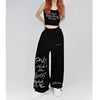 Black White Drawstring Design Sweatpants Women High Street Hip-hop Wide Leg Pants Women New Summer All-match Long Trousers