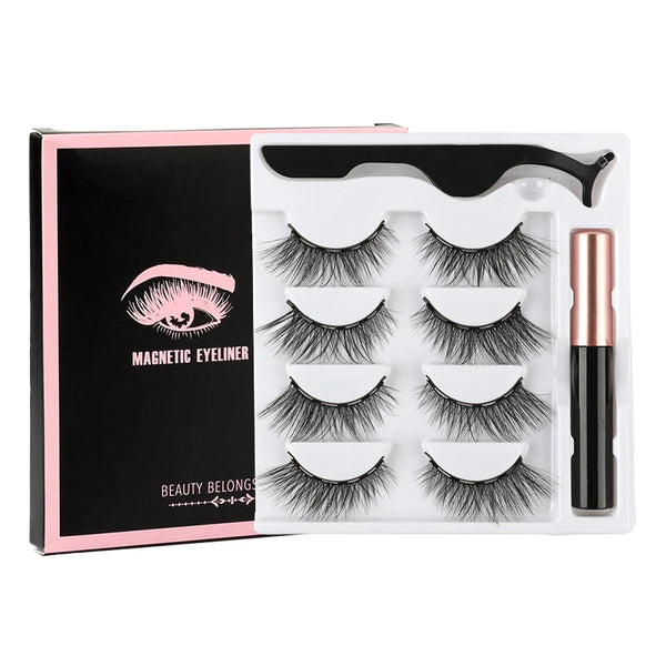 1/3/4 Pairs Magnetic Eyelashes Kit Waterproof Liquid Eyeliner Tweezers Soft Faux Cils Fluffy False Eyelashes Makeup Set Tool Hot