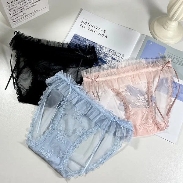 Women's panties Lace Jacquard Pattern Low-Waist Translucent Detail Sexy Briefs Butterfly lace trim Soft Comfortable  Plus Size