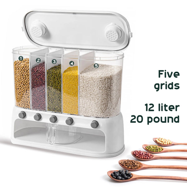 12L Cereal Grain Container Moisture Proof Rice Separate Bucket Insect Proof Dry Food Dispenser Rotating for Kitchen Household