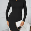 Crew Neck Slim Solid Dress, Elegant Long Sleeve Dress For Spring & Fall, Women's Clothing