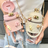 380ml/580ml Plastic water bottle for girls with leather sleeve strap straw Portable Leak-proof Anti Drop Sippy Cups for camping