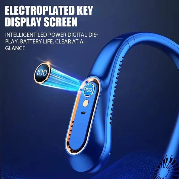 3000mAh Hanging Neck Fan Portable Bladeless Mini USB Rechargeable Mute LED Digital Display Electric Fan Summer Air Cooler ﻿