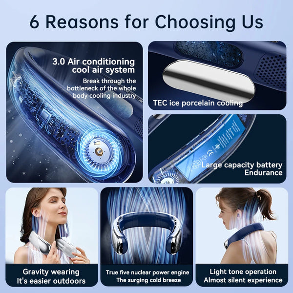 Lenovo  Portable Neck Air Conditioner 5 speed Ultra Hanging Neck Fan Rechargeable Semiconductor Refrigeration Leafless Fan 2026