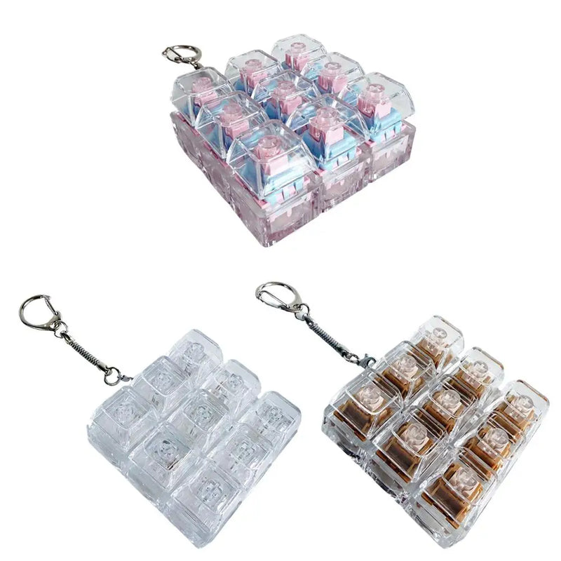 Clear LED Keyboard Fidget Toy Silent Mechanical Switch Tester Keychain Stress Relief Fingertip Toy with Customizable Keycaps