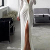 Women Maxi Dress Autumn 2023 New Fashion Sexy Slit V Neck Long Sleeve Solid Slim Pleated Evening Party Prom Dresses