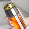 Double Wall Glass Tea Bottle 420ML Insulated Tumbler with Tea Strainer Leak Proof Hot Water Bottle for Office Travel Camping