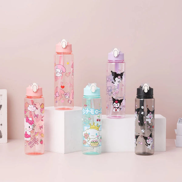 Pink Hello Kitty 800Ml Water Bottle Kuromi Melody Anime Design Large Capacity Pop-Up Straw Leakproof Outdoor Sport Gifts
