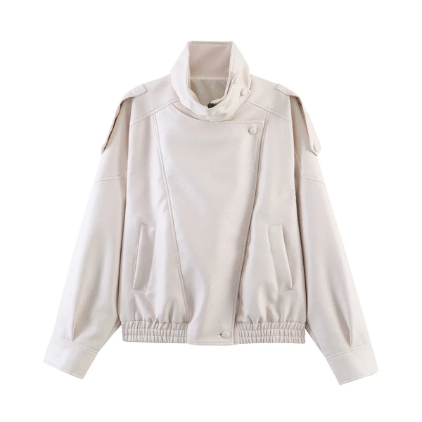 HH Autumn Faux Leather Jacket For Women Casual Solid Long Sleeve Zipper Pu Leather Coats New Fashion Female Streetwear