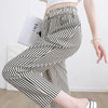 Women's Casual Vertical Striped Comfortable Breathable Elastic Waist Belted Daily Wear Casual Tapered Crop Pants With Pockets