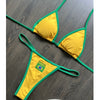 Women's Brasil Flag Print Bikini Set, Halter Triangle Top + Tanga Bottom, Brazilian Flag Two-Piece Swimwear, Y2K Beachwear