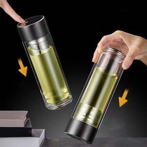 Double Wall Glass Tea Cup with Tea Infuser 500ml Magnetic Glass Tumbler Stainless Steel Filter Insulated Glass Water Bottle