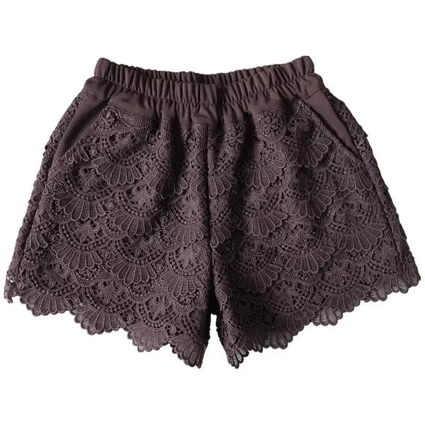 Lace Shorts Women Spring Autumn High Waist Shorts Elastic Wide Leg Short Shorts Black / White Ladies Sexy Short Feminino Q2248